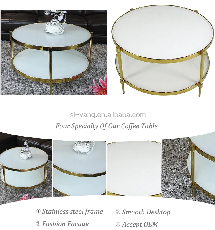 Two-tier Glass Round Tea Table Stainless Steel Italian Coffee Table For ...