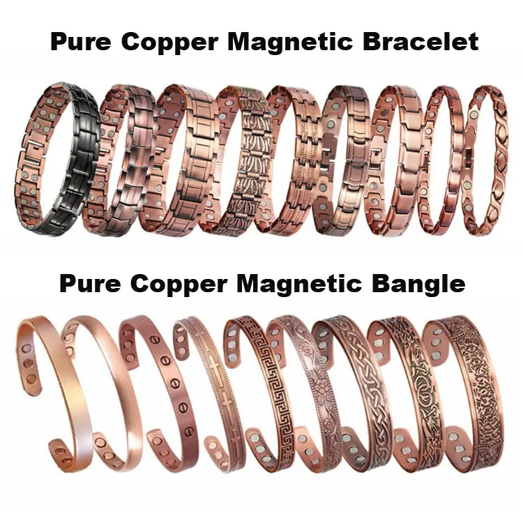 Hot Selling Super Quality Big Size Health Magnetic Therapy 45pcs Magnets Magnetic 99.9% Solid Pure Copper Bracelet for Healing