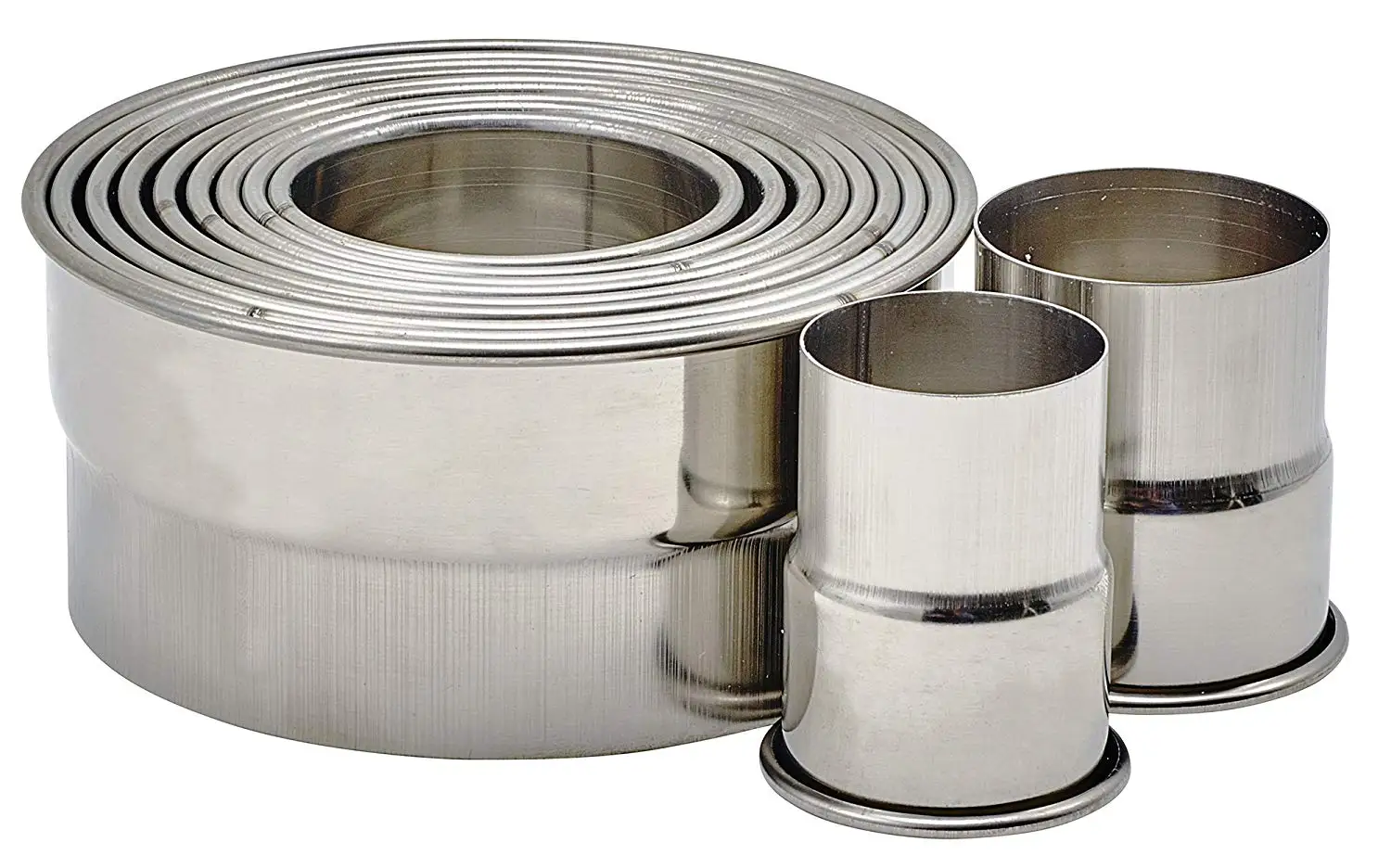 Winco CST-22 11 Piece Heavy Stainless Steel Plain Round 1-3/8" to 4" Diameter x 2"H Cookie Cutter Set