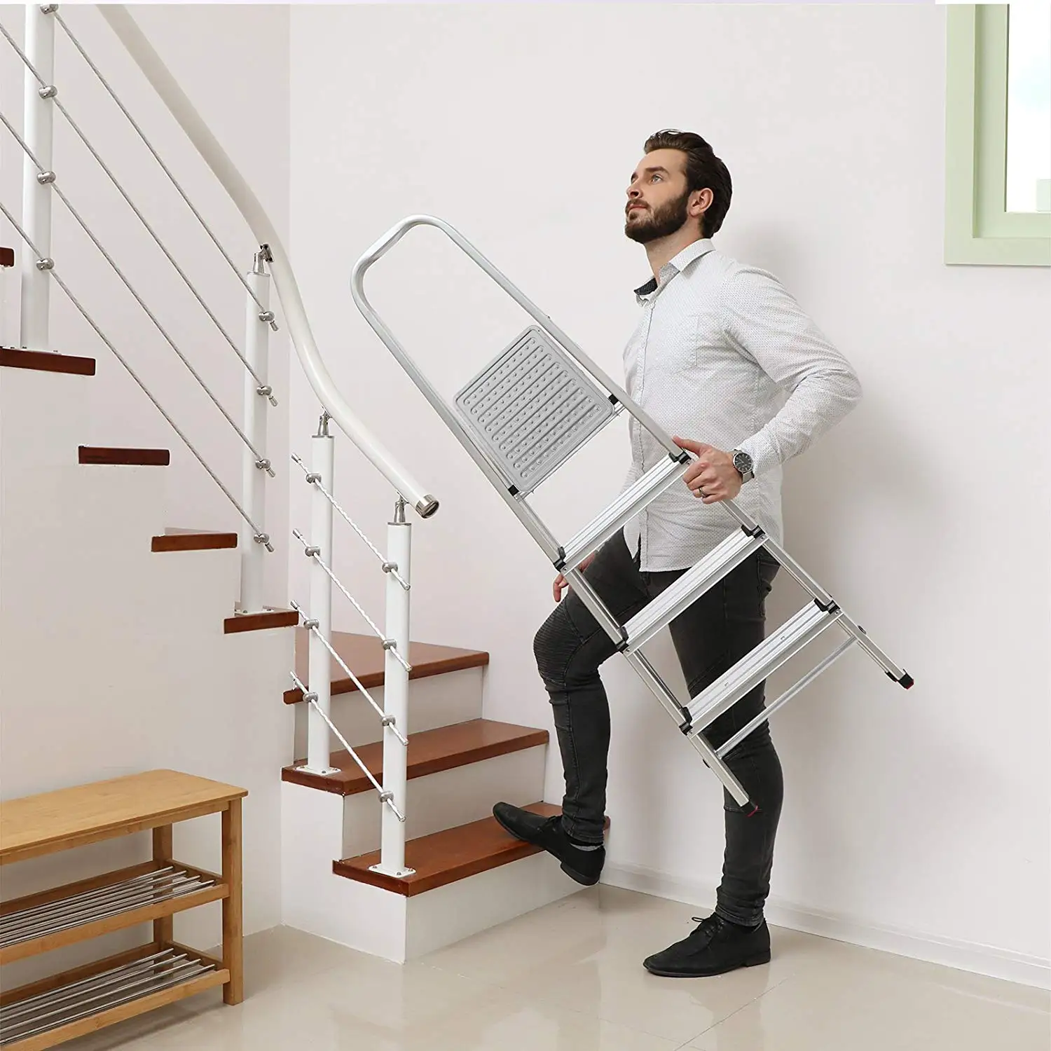 Купить выдвижную лестницу алюминиевую. Раскладная лестница из верёвки. Система лазанья по лестницам 3511063 (ssb63).