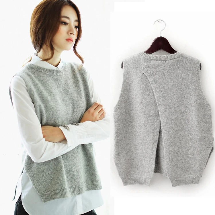 2015 spring loose big yards female hedging sweater vest sweater vest round neck wool vest waistcoat
