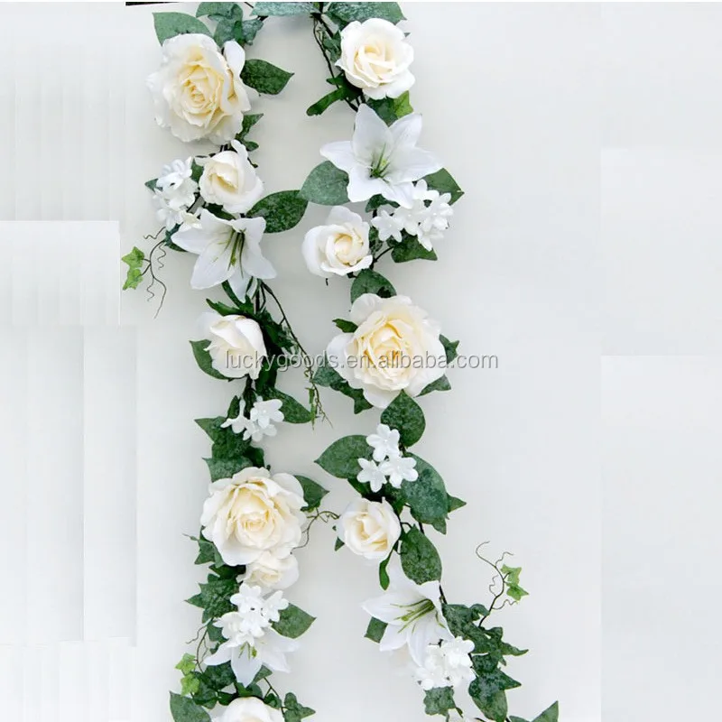 Luxury Artificial Rose Lily Decorative Vines Plastic Flower Vine ...