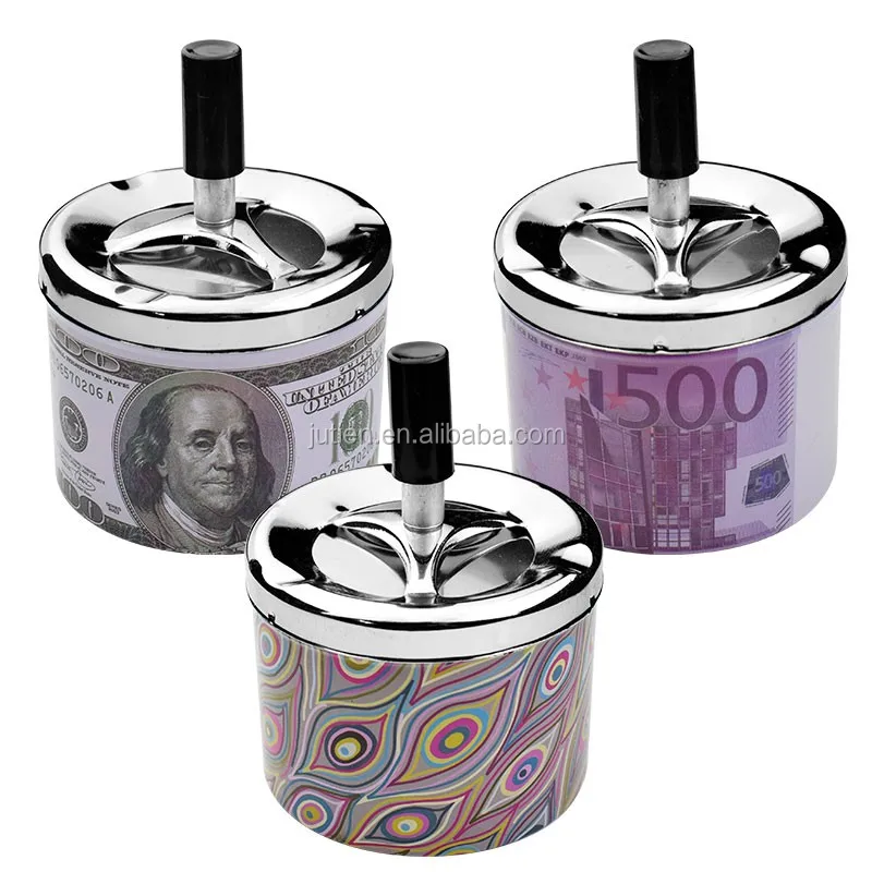 Wholesale Low Moq Car Ashtray Custom Round Cigarette Push Down Spinning