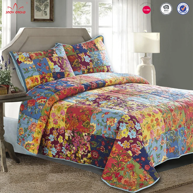 Elegant Home Textile Sheet Multicolor King Size Patchwork Pattern