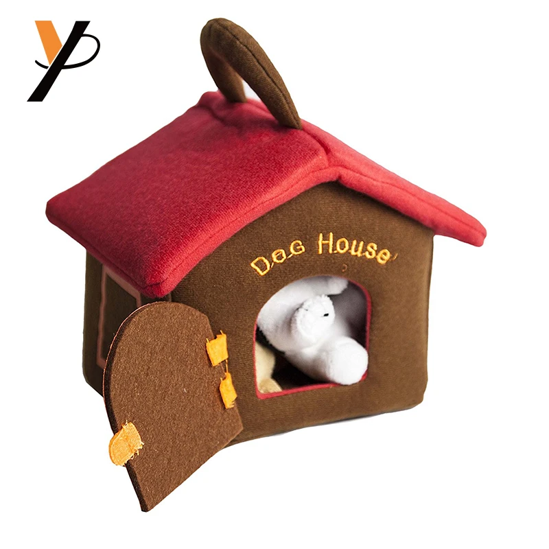 plush dog house with puppies