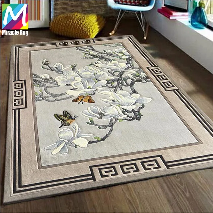 Best Selling Luxury Wool Chinese Design Handmade Carpet Custom Floral