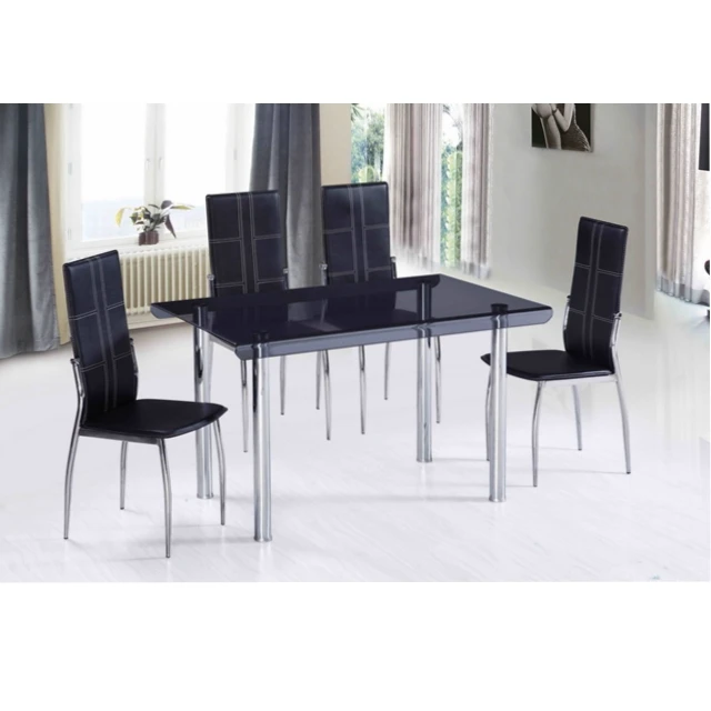 Dining table set 6 iron chairs tempered glass top center table design