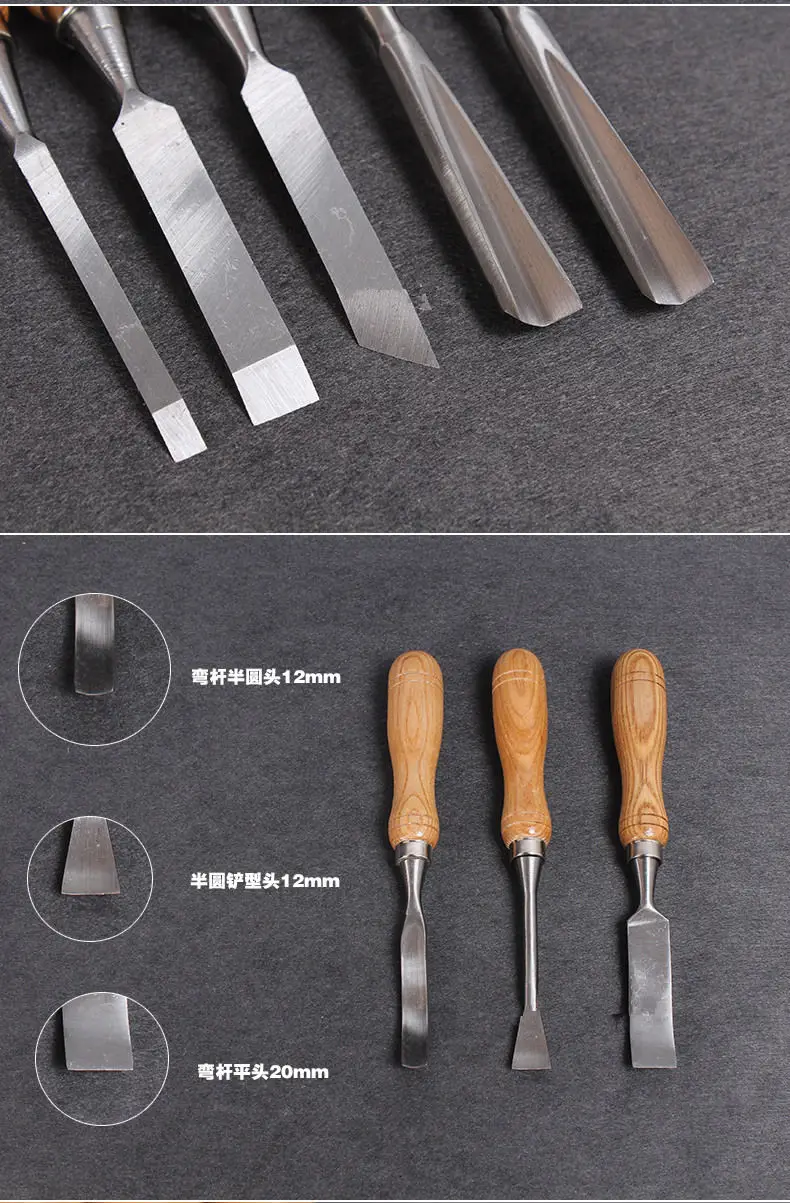 12pcs Professional Wood Rock Breaker Chisel Round Chisel Set Carvers
