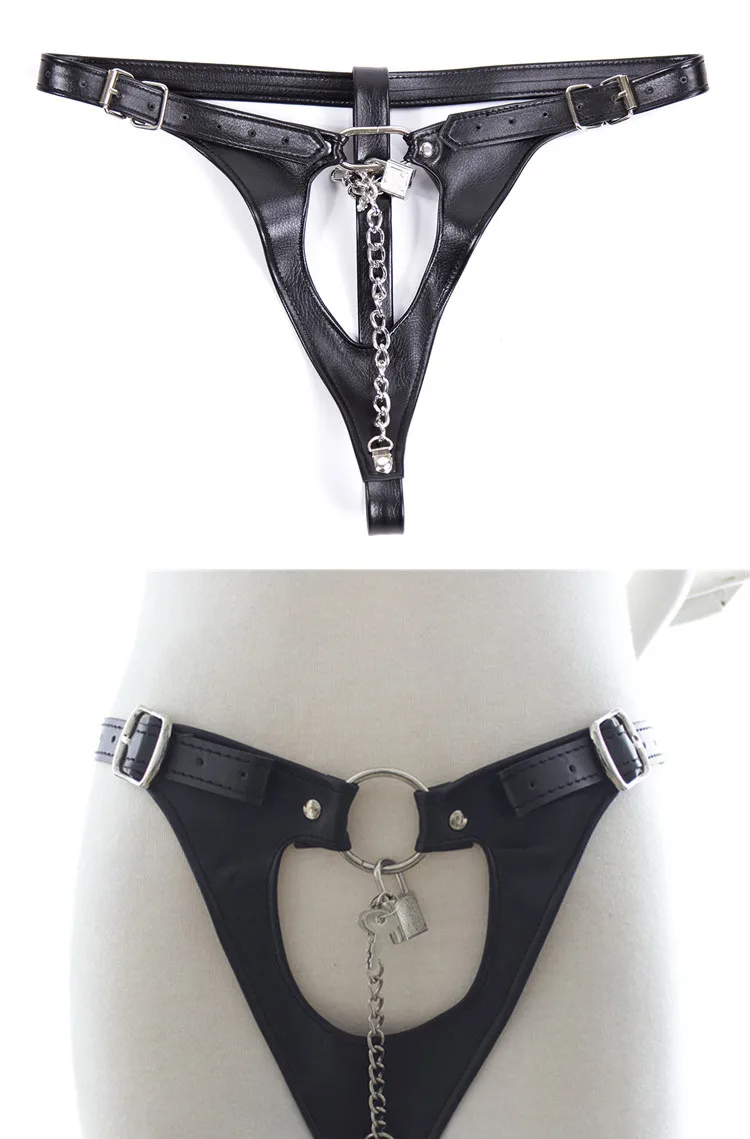 PU Leather Women's locking Chastity Belt restraints Adjustable Female Panty new