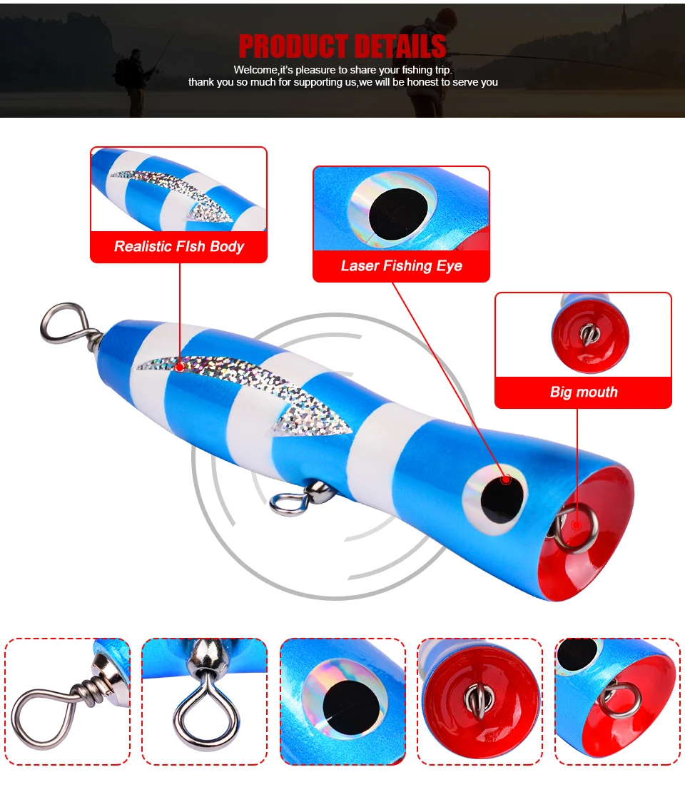 Fulljion Saltwater Popper 62g 17.5cm Wooden Popper Fishing Lure Blanks