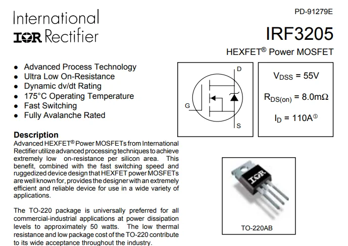 Схема подключения транзистора irf3205