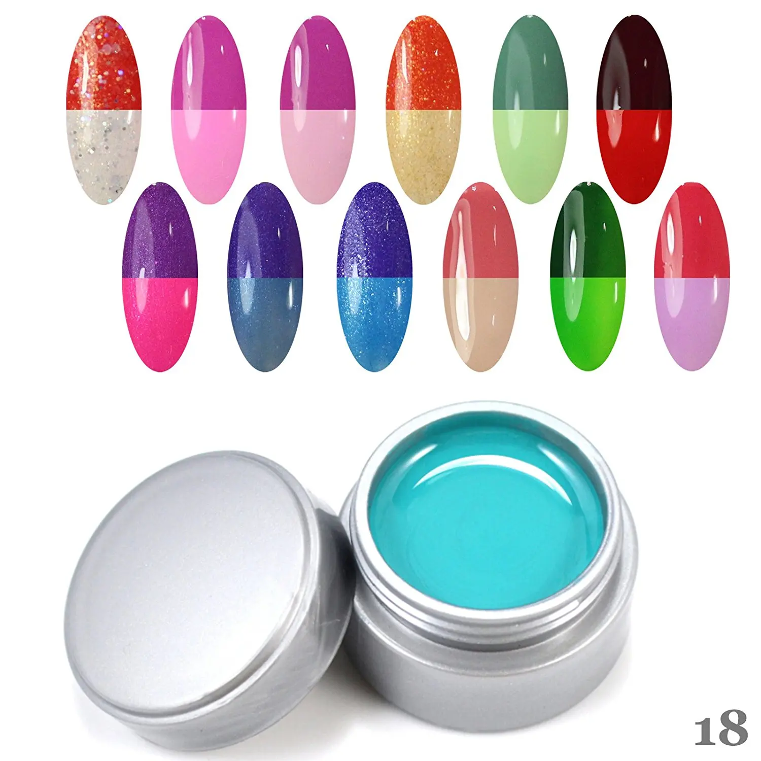 Perfect Summer Fast Quick Drying 12pcs 6ml UV Gel Nails Polish Temperature Changing Colors Chameleon Salon Artistic Painting Nails Lacquers Varnish Sets Kits Soak Off for Women #18
