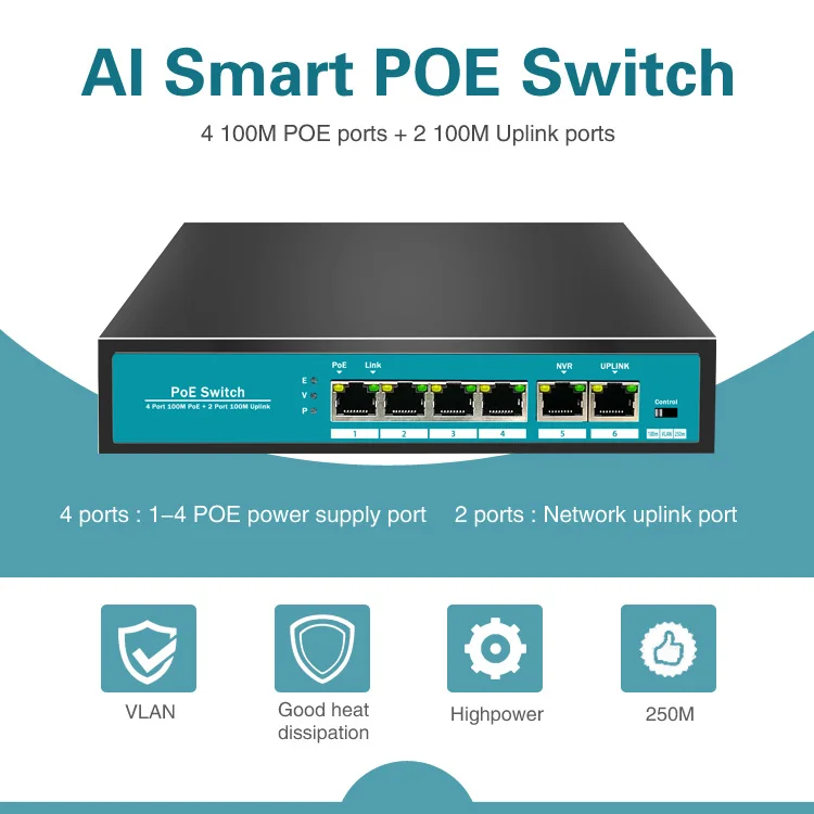 Sailsky 48v Switch Poe 100M Standard 4 Port Network Fast Ethernet Switch Poe Switch For Ap