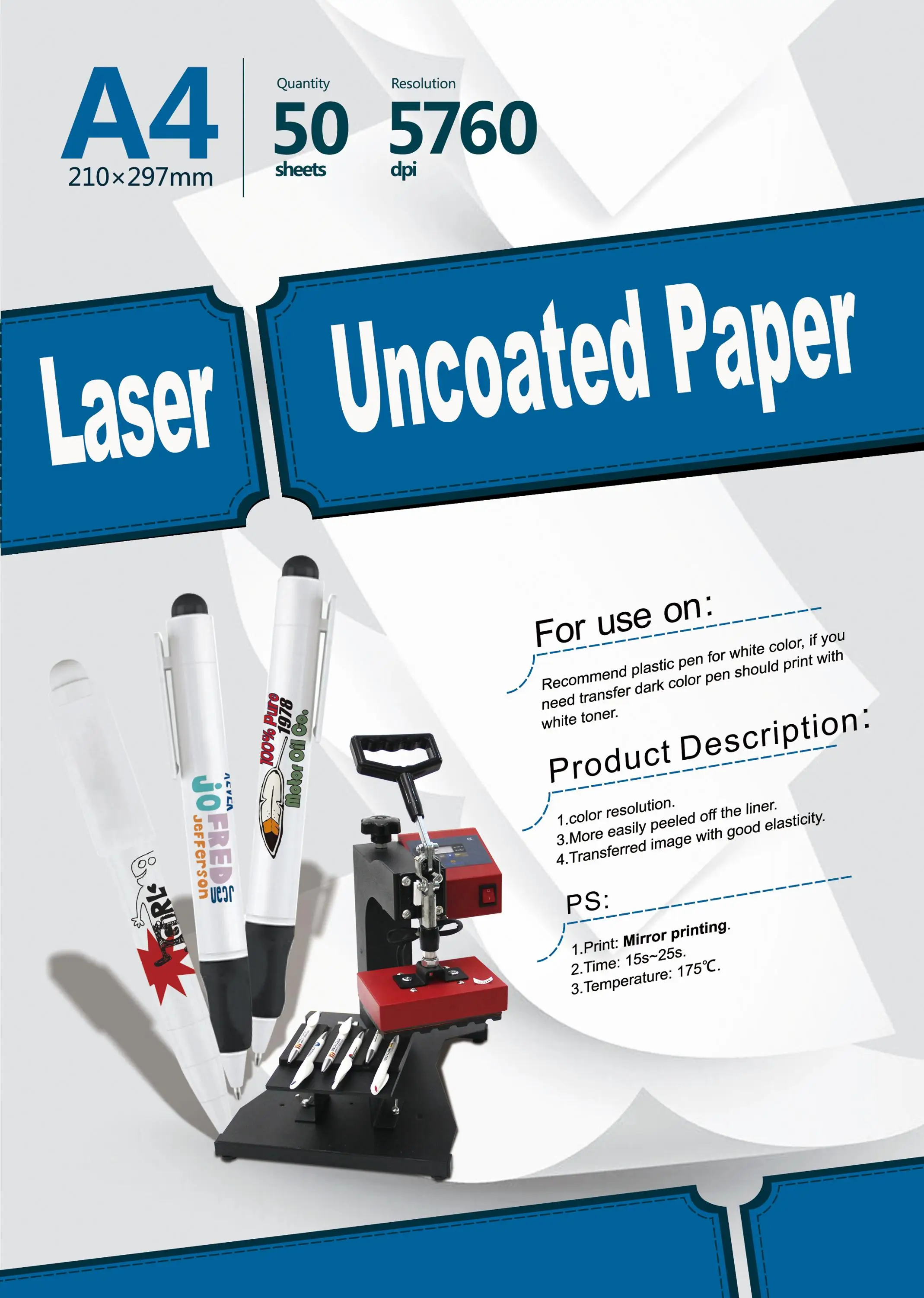 Laser Uncoated Paper A4 A3 Size For Pen Press Machine To Transfer White