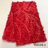 YS3116-1 100% polyester Red chantilly net mesh Embroidery sequins flower lace fabric