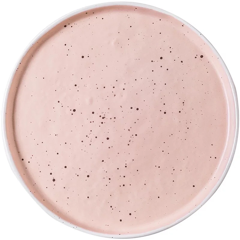 Personalized dinner ware fancy matte surface bulk rimmed  pink ceramic dinner plate