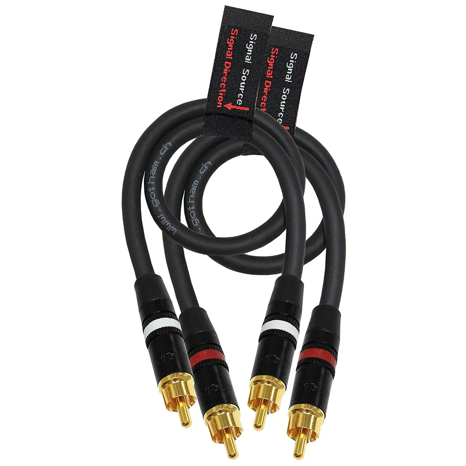 2 Foot RCA Cable Pair - Gotham GAC-4/1 (Black) Star-Quad Balanced Audio Interconnect Cable with Neutrik-Rean NYS Gold RCA Connectors - Directional