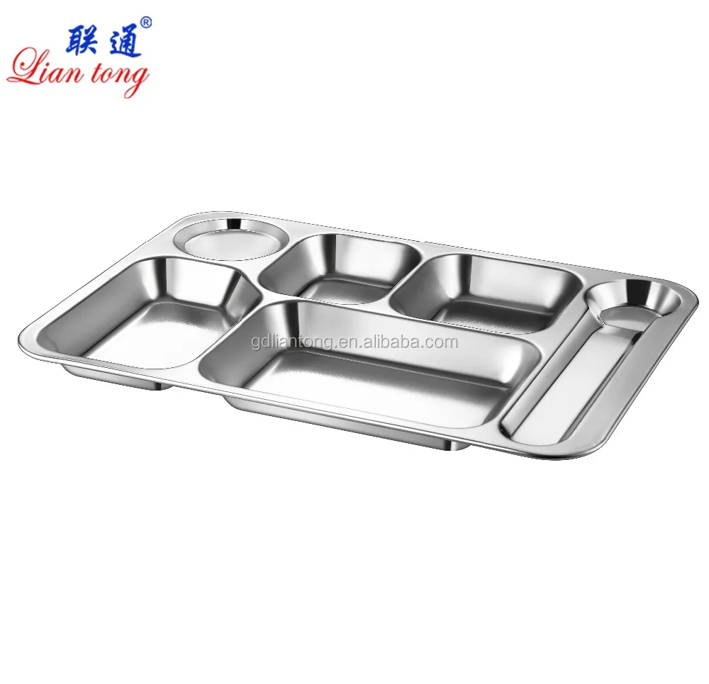 4/6 Compartments Food Serving Tray Stainless Steel Metal Lunch Dinner Plate Tray 4/6 Compartments Food Serving Tray Stainless Steel Metal Lunch Dinner Plate Tray