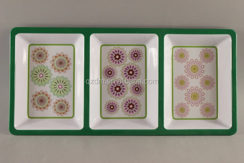 Plastic 3 divided plate melamine 3 section plate Christmas Xmas