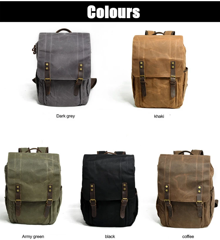 Latest trendy classical design waxed canvas water camera resistant satchel rucksack bagpack backpack bag unisex