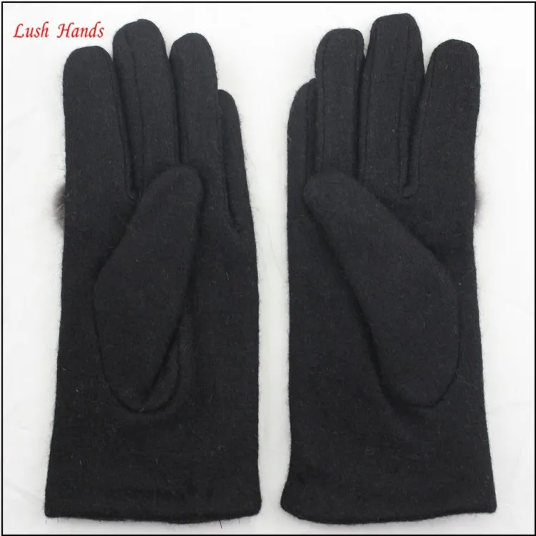 ladies winter cheap black woolen hand gloves with buld