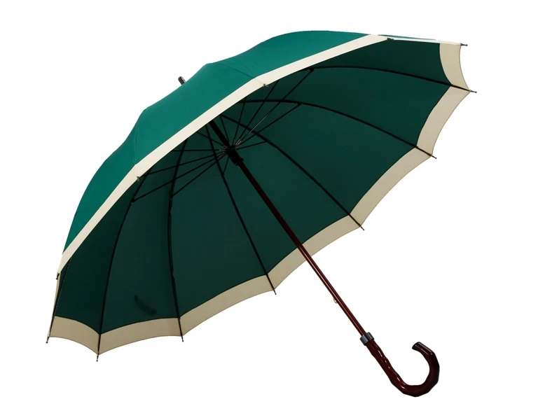 Dark Green 12 Ribs Golf Straight Umbrella With Wood Curved Handle Buy