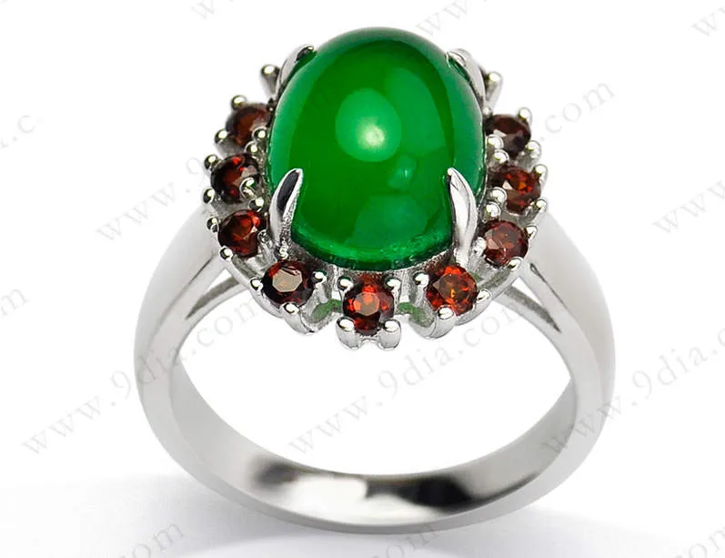 Big Stone Design Green Jade Silver Ring for Women
