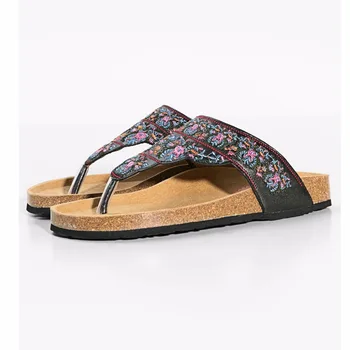 Oem Flip Flops Sandals For Women Comfortable Flat Pu Ladies Slipper Design Fancy Footbed Cork 