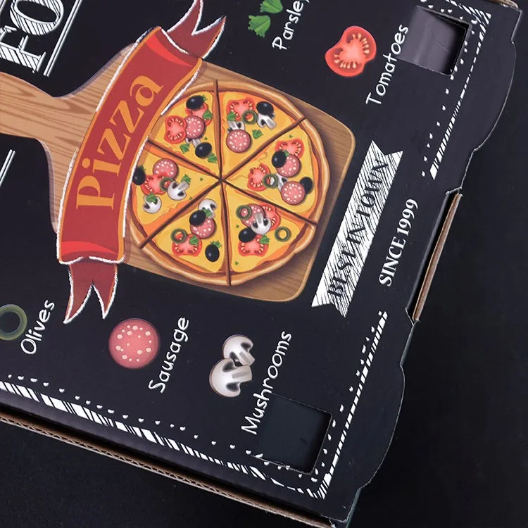 Personalized Black Corrugated Window Packaging Bulk Pizza Shipping Box
