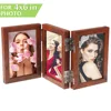 Wood Folding Photo Frame Triple Duplex Hinged Picture Frames With Glass Front, 6 Photos Shows For 4x6in photographs