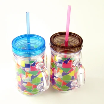 Hot Customized Plastic Juice Cup 450ml Colorful Straw Juice Cup 450ml Colorful Plastic Straw