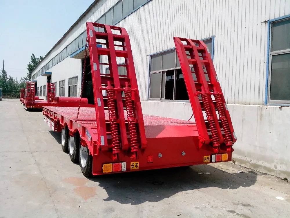 Side extension tri-axle bulldozer transport trailers/low boy semi ttrailer/60 tons low bed trailer with low walls