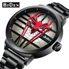 BIDEN 0063 2 Mens Quartz Watches Creative Spiderman Dial Fashion Luxury Stainless Steel Male Clock