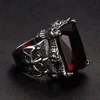 Mens Vintage Square Ruby CZ Crystal Stone Titanium Steel Ring Band Gothic Biker Knight Red Black