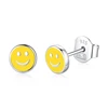 Lovely 925 Sterling Silver Stud Earrings Yellow Enamel Smile Face Earrings Silver Jewelry Accessories For women