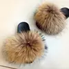 Wholesale Women Fancy Custom Real Raccoon Fur Slides Slippers for Summer Traveling Outdoor Custom Mens Slipper