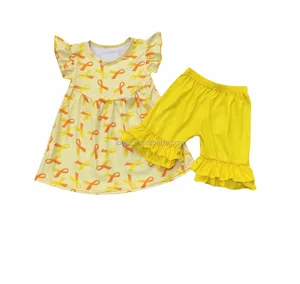 Wholesale summer fashion small yellow fly sleeve suit baby girl suit Wholesale summer fashion small yellow fly sleeve suit baby girl suit