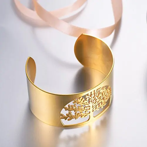 Fashion jewelry stainless steel family tree bracelet gold plated opening bracelet