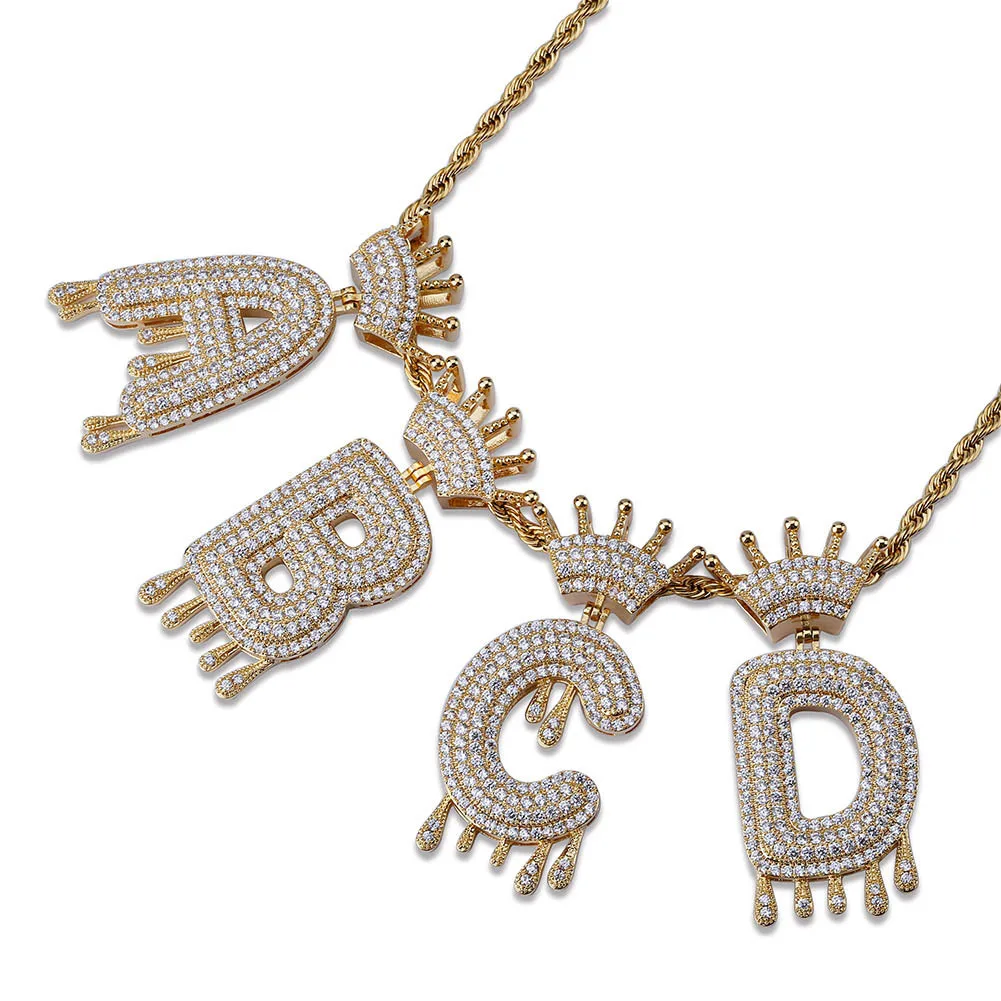 BLINGMC Hip Hop Jewelry Silver Vintage Crown English Letter Pendant Micro Zircon Bling Necklace