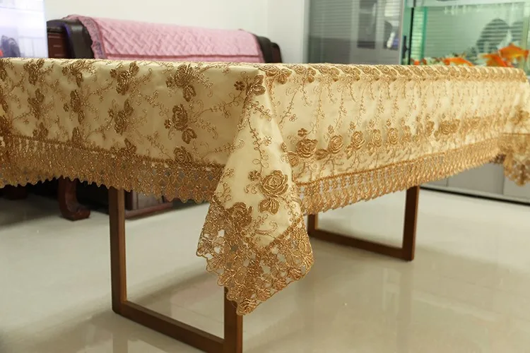 Machine embroidery polyester home table cloth flower designs with gold Machine embroidery polyester home table cloth flower designs with gold