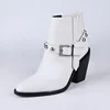 Wholesale White Genuine Leather Chunky Heel Short Cowboy Boots For Women