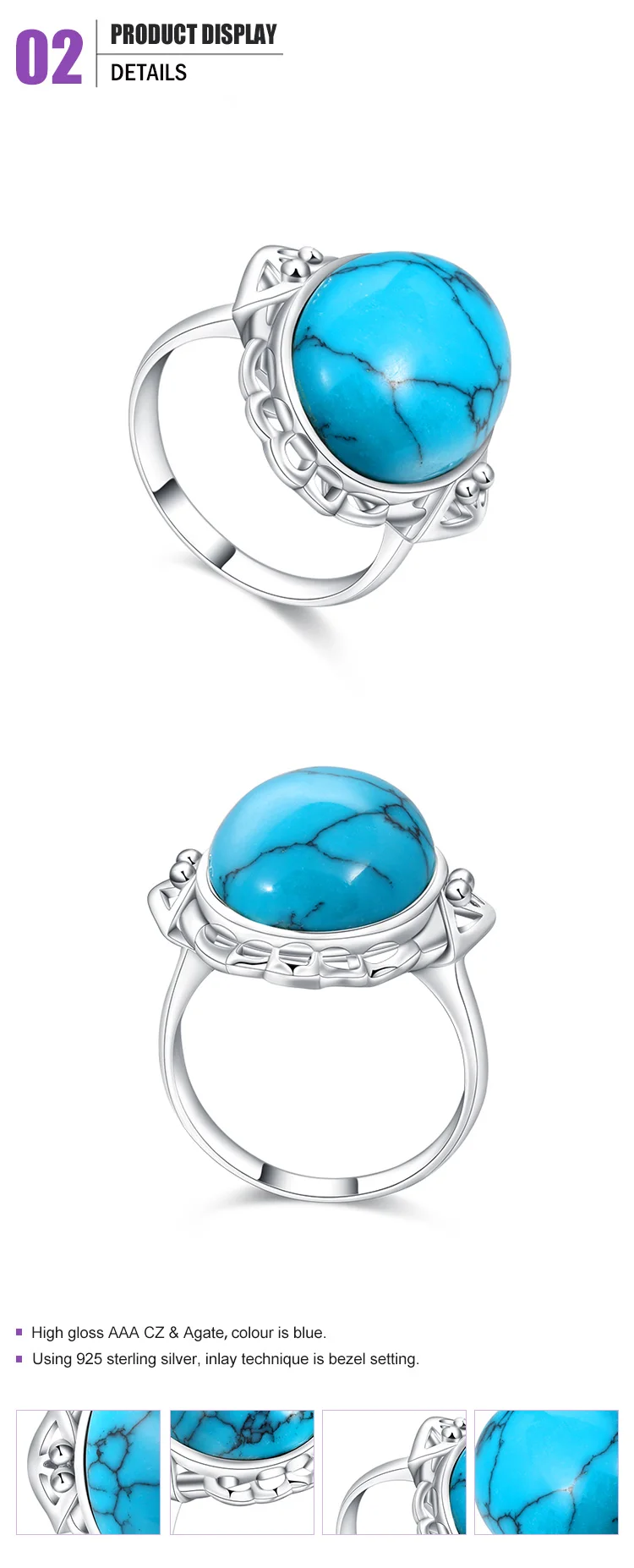 High Quality Silver Blue Stone Finger Ring Designs For Girls