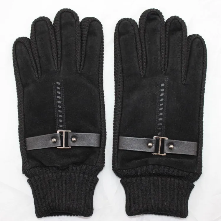 mens wholesale price pig suede leather hand gloves with knitting