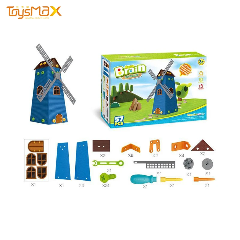 Intelligent Toys Assembly Garden Windmill House Diy  Building Blocks With Tools