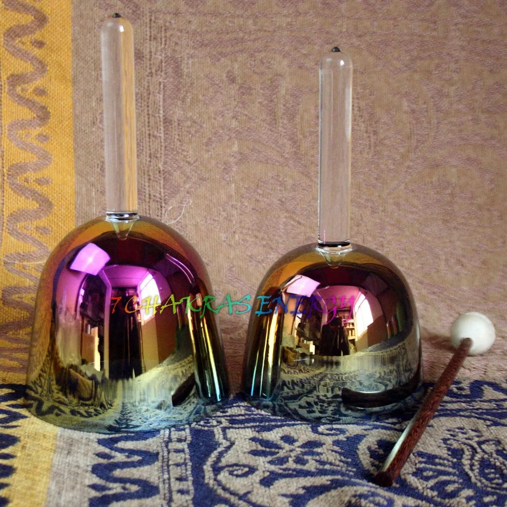 Wholesale 3''9'' Titanium Plated Hand Held Quartz Crystal Singing Bowl