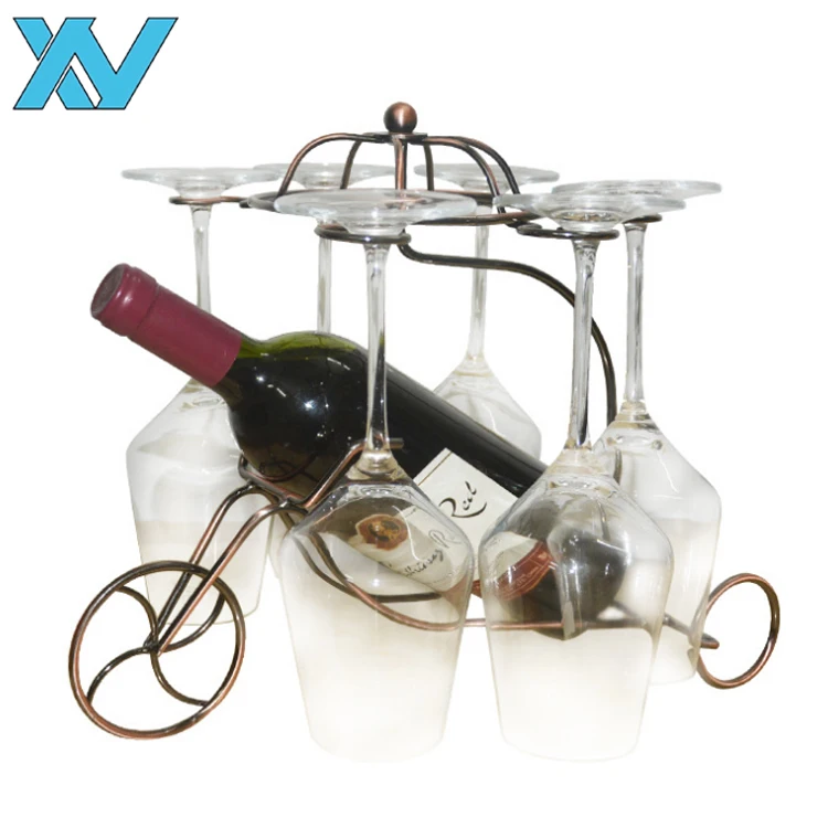 Metal Wire Art Wine Rack Holder Storage Rack With Tow Wine Glasses