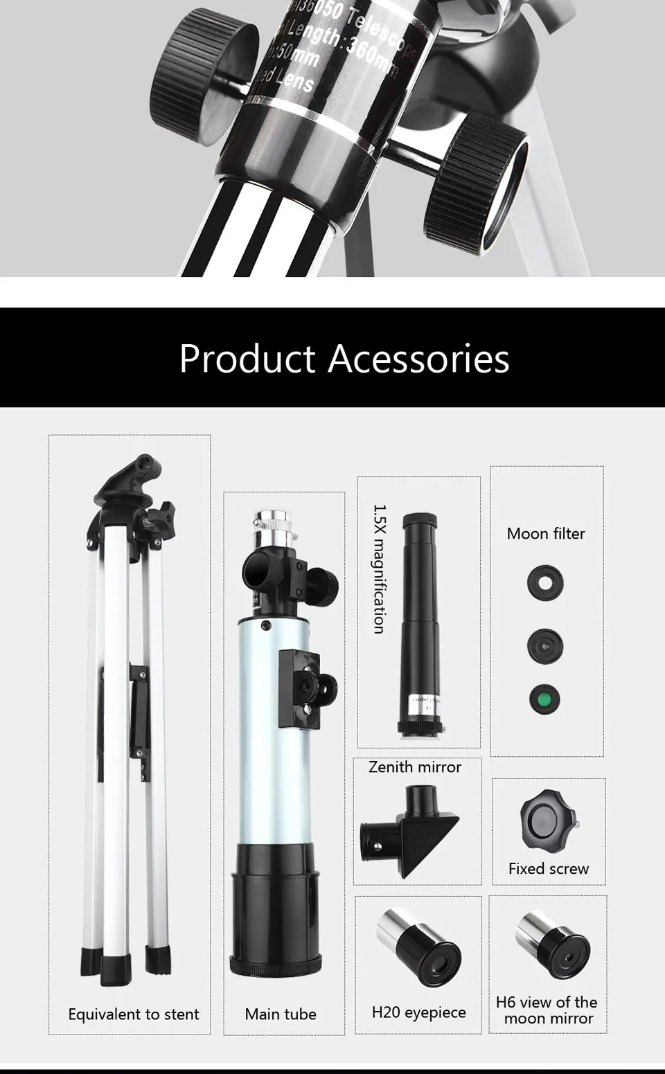 High quality F36050M astronomical telescope, wholesale astronomical telescope,telescope mirror astronomical + tripod