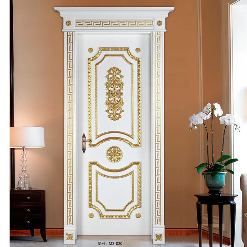 Golden Flower Detailing Door White Solid Wood Single Doors - Buy Single ...