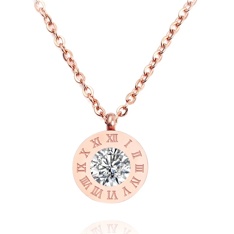 rose gold roman number cz gemstone necklace