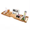 Natural Bamboo Multi-purpose Bath Tub Tray Bath Caddy with Slip-Resistant Base